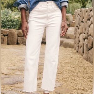 Frank & Eileen Monaghan Button Fly High Rise Cream White Frayed Hem Jeans